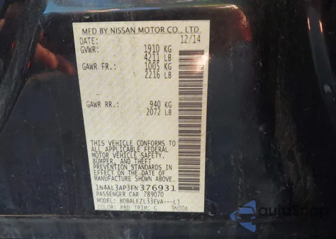 2015 Nissan Altima 2.5 S from USA, damaged, VIN 1N4AL3AP3FN376931